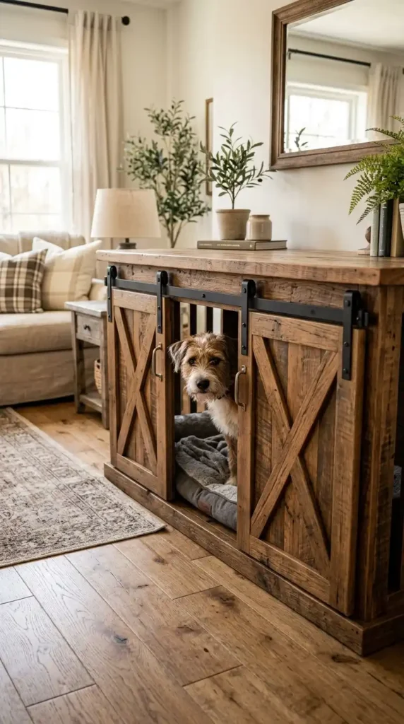 Wooden dog kennel barn doors