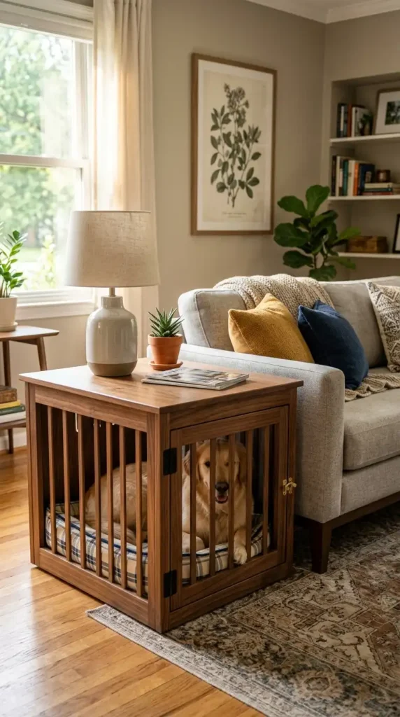 Wooden dog kennel end table