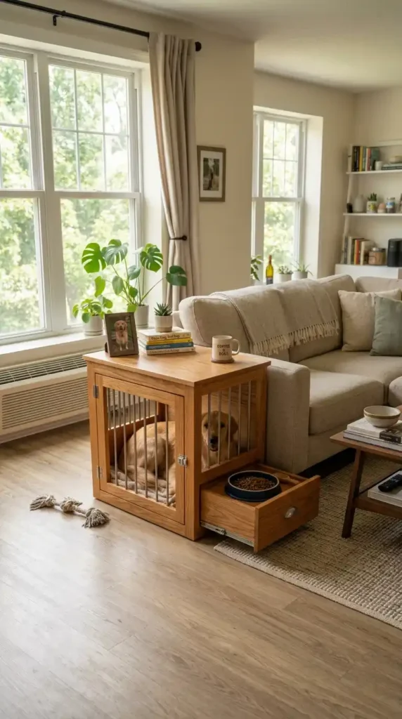 Wooden dog kennel hidden food