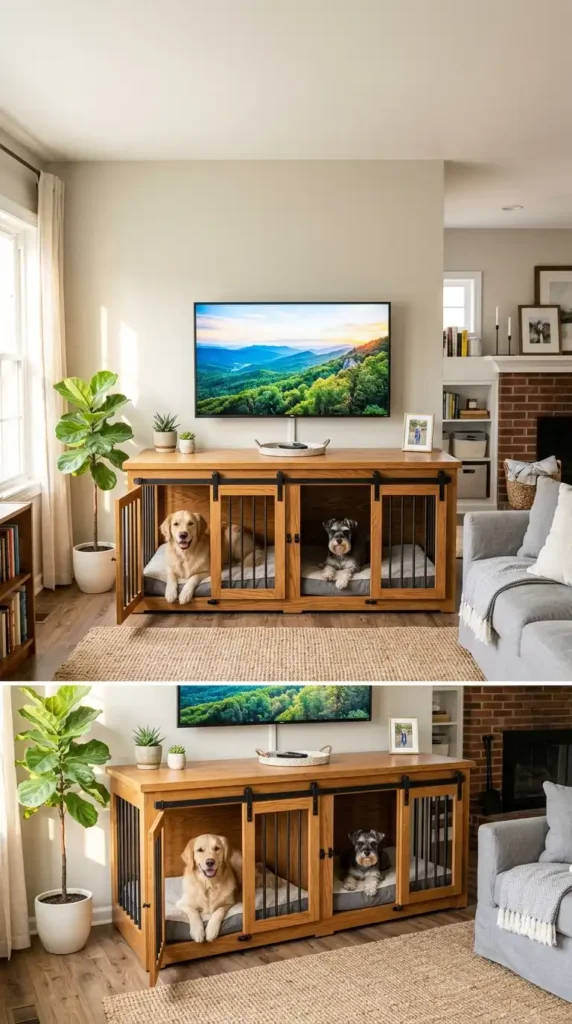 Wooden dog kennel barn doors
