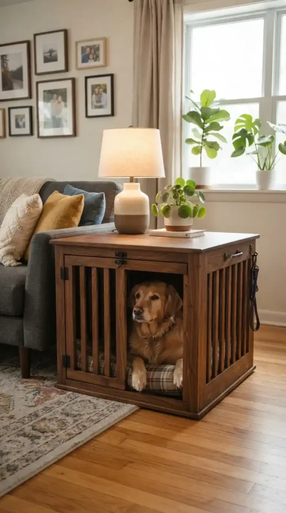 Wooden end table dog crate