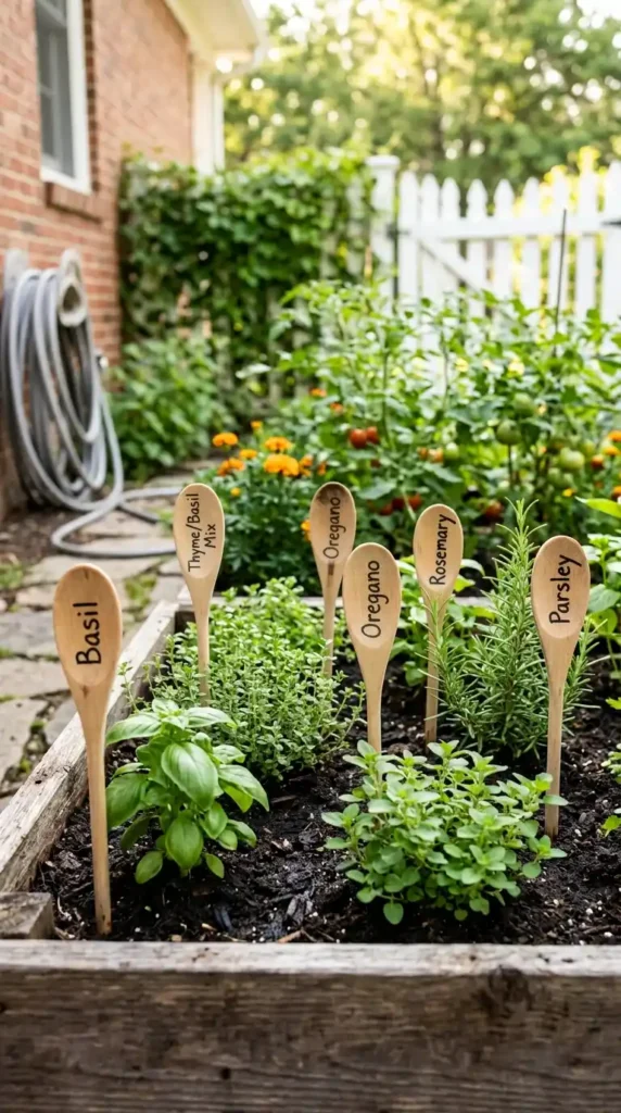 Wooden spoons garden markers soil