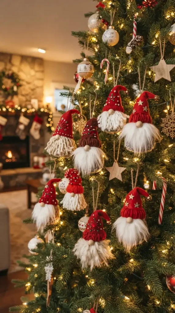 Yarn gnome ornaments Christmas tree