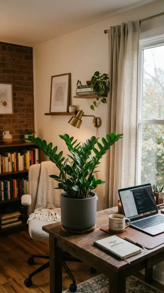 ZZ plant in office corner