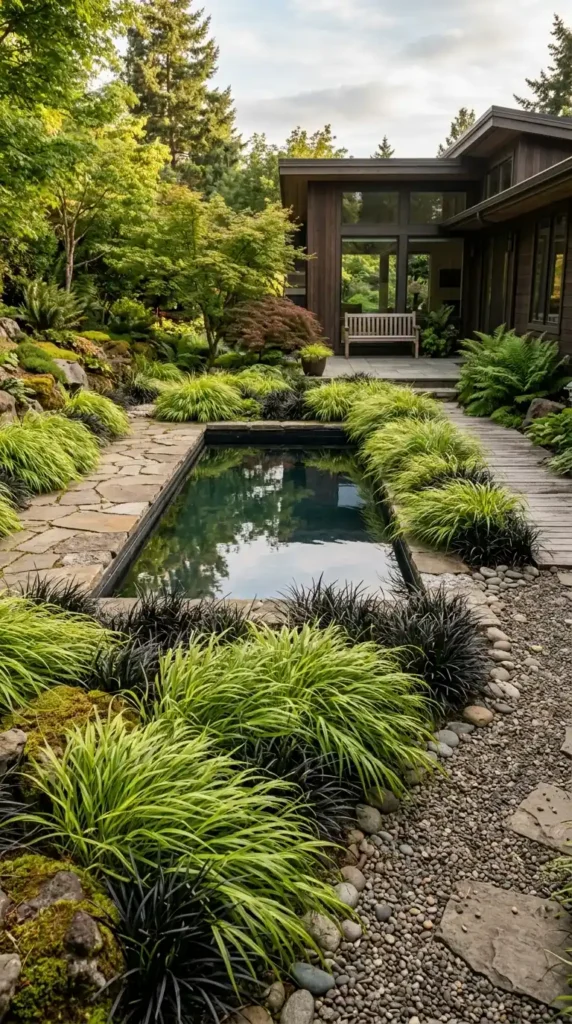 Zen pool Japanese grasses movement