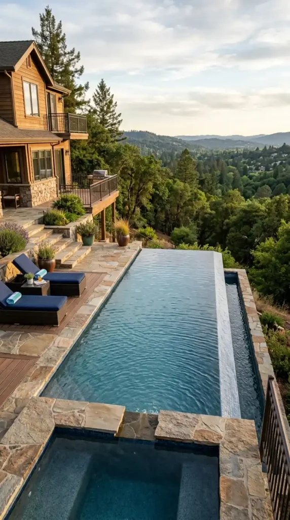 Backyard infinity pool sloped