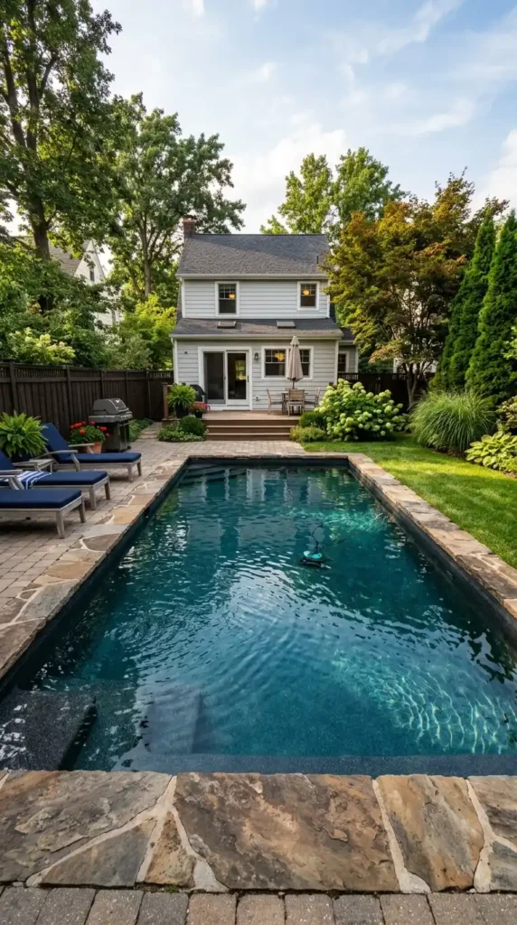 Backyard pool with natural stone