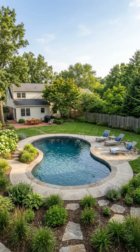 Backyard pool with stone