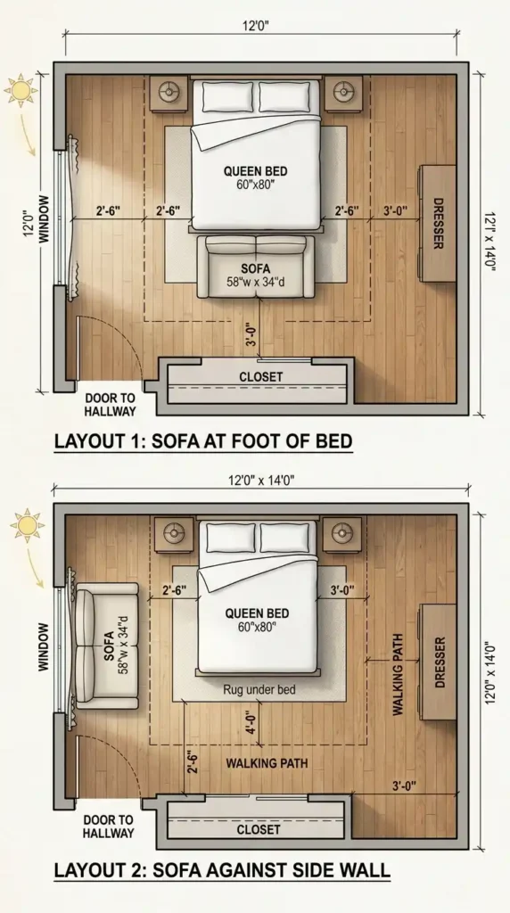 Bedroom floor plan sofa bed