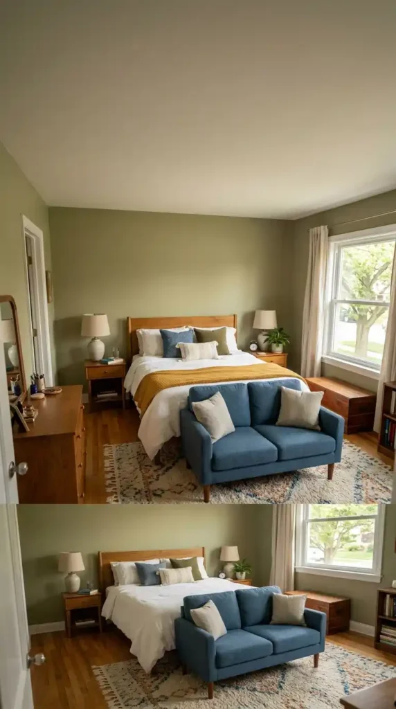 Bedroom with loveseat and bed