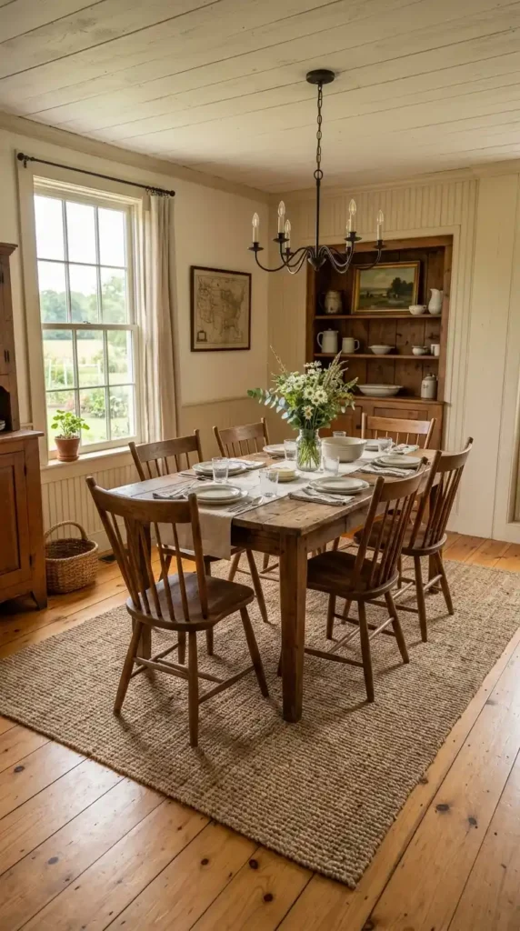 Farmhouse dining room rug grounding