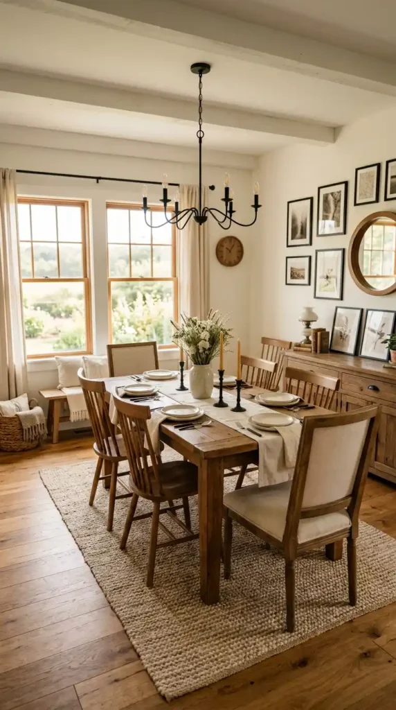 Farmhouse dining room warm palette