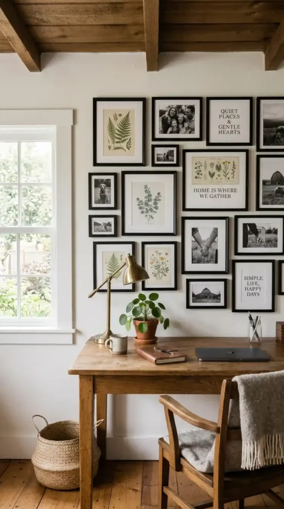 Farmhouse home office gallery wall