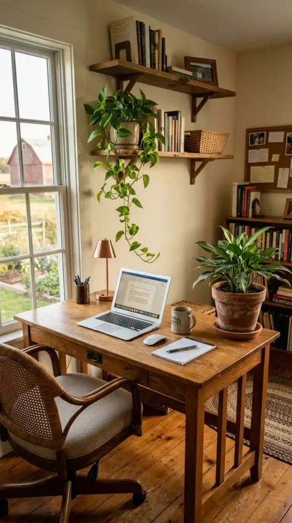 Farmhouse home office with plants