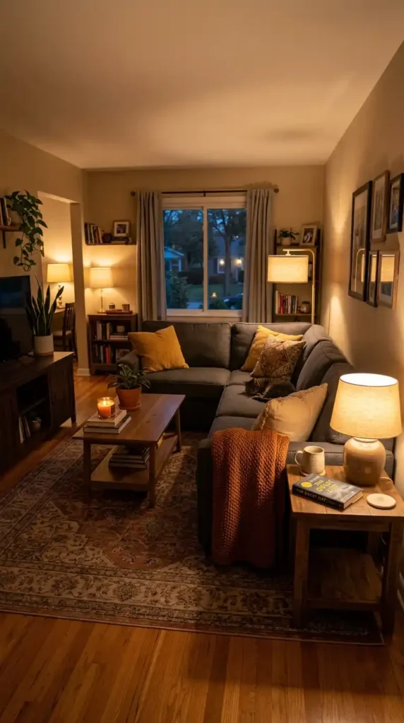 Grey sofa living room warm
