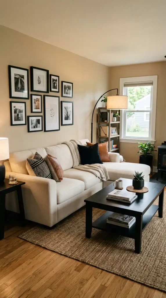Living room with black accents