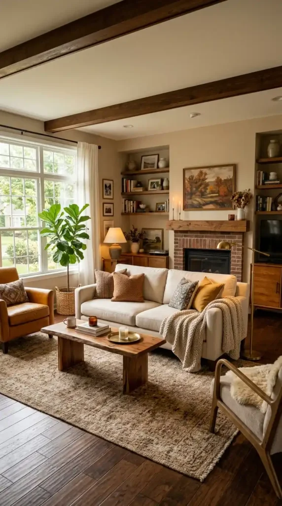 Living room with cream sofa