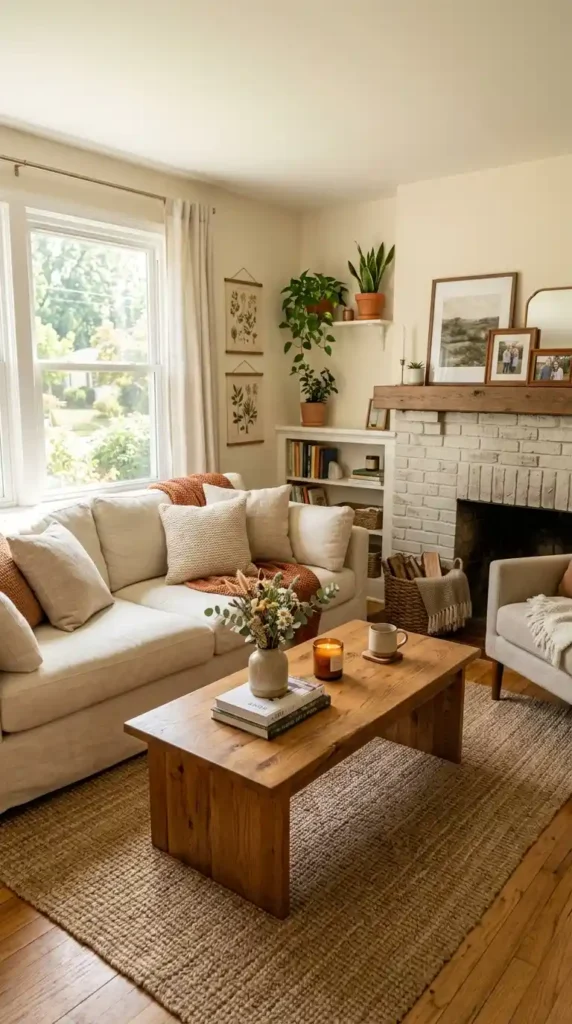 Living room with cream sofa