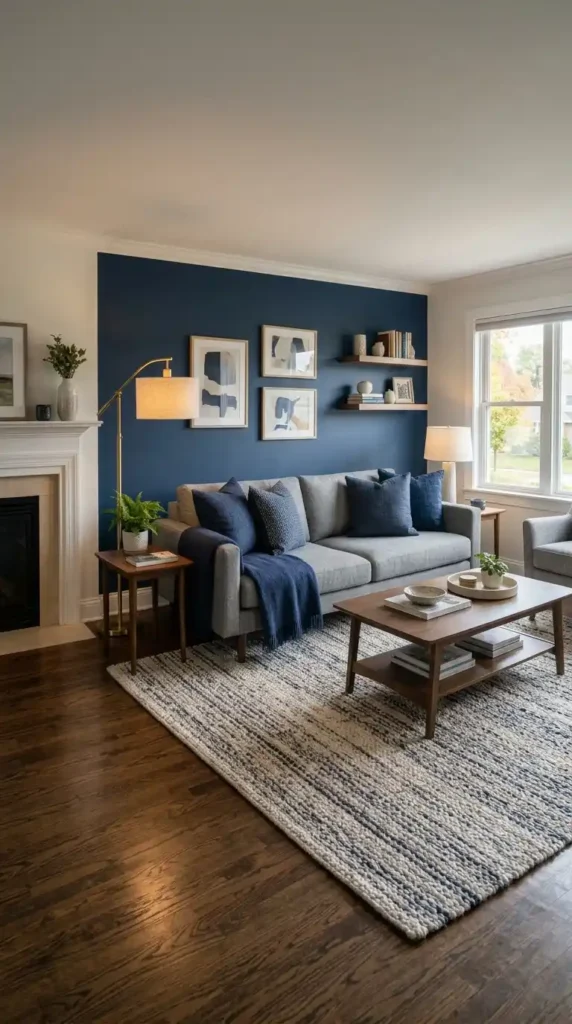 Living room with grey sofa