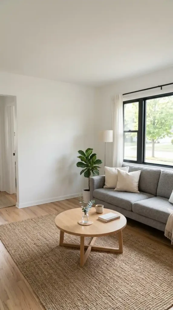 Living room with grey sofa