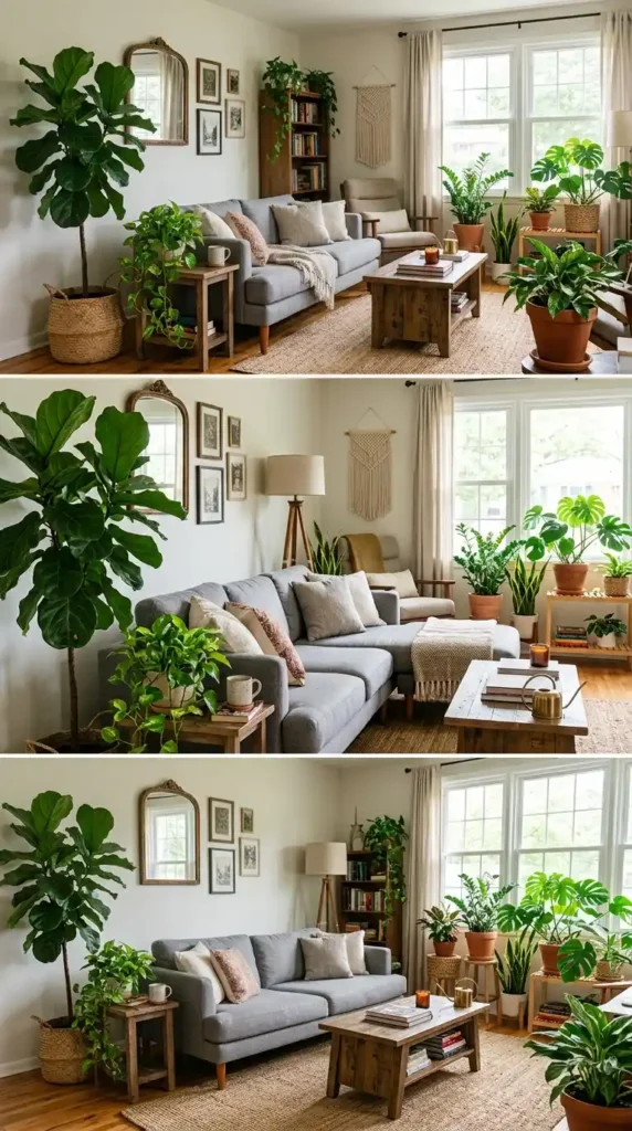 Living room with grey sofa