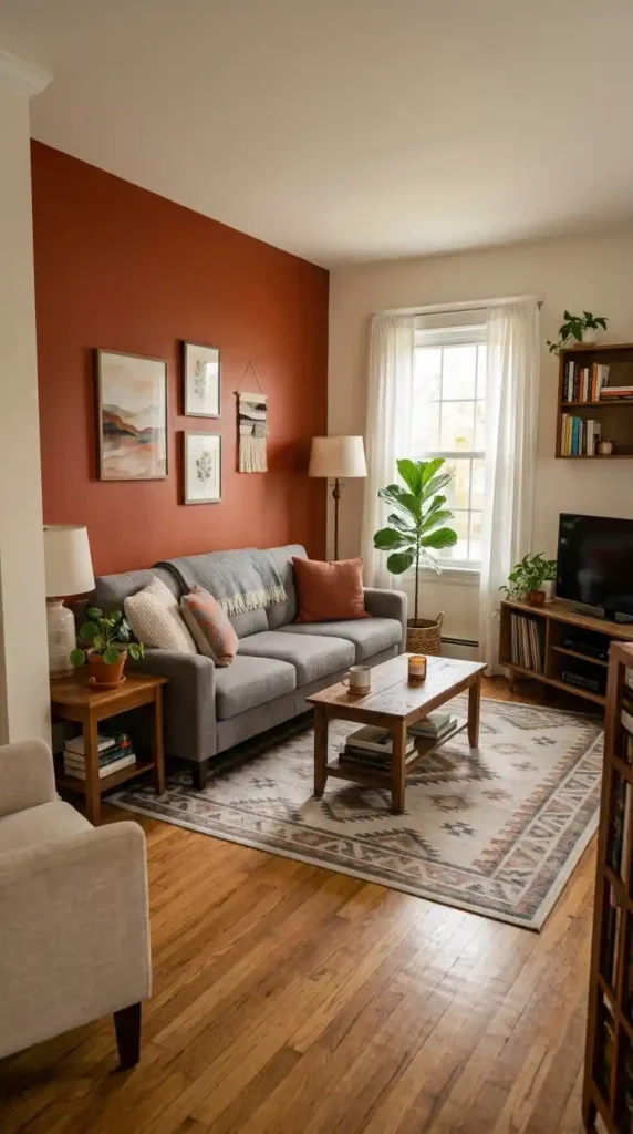 Living room with grey sofa