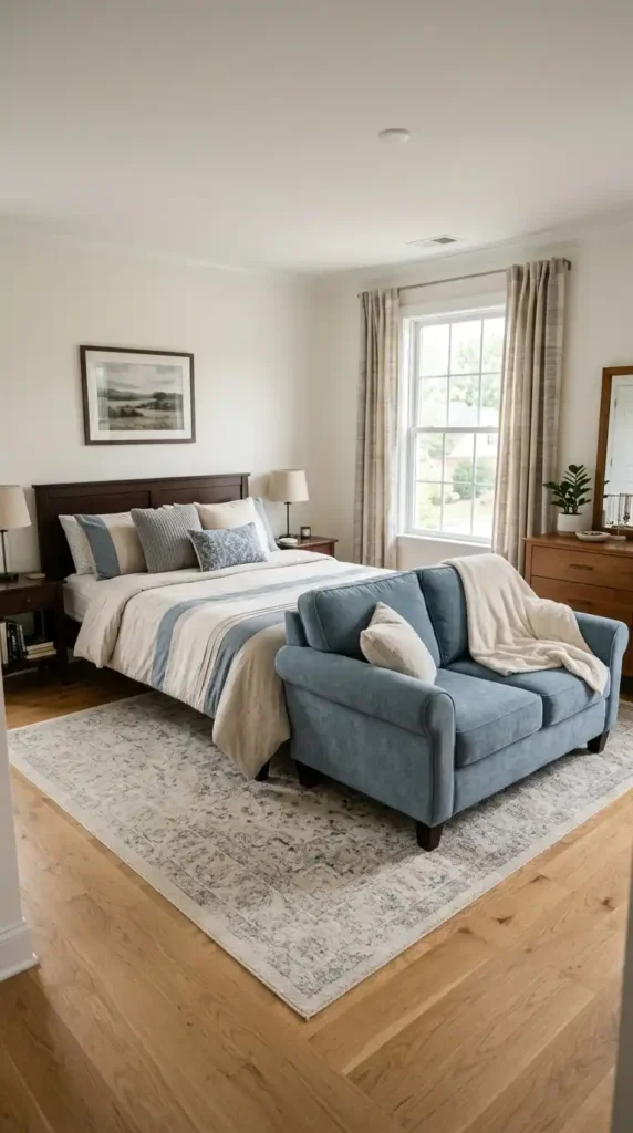 Master bedroom with matching sofa
