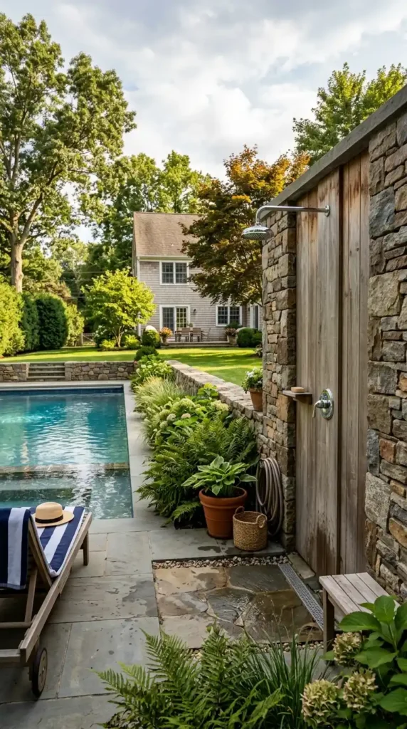 Outdoor shower beside pool